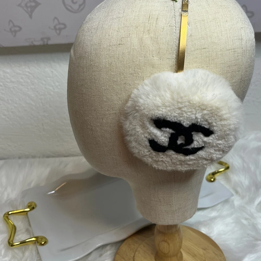 CHANEL VINTAGE Black and White Fur Earmuffs